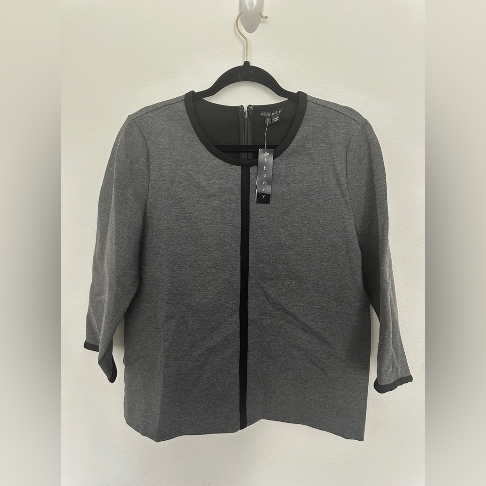 Theory Thora Stretch Charcoal Gray Boxy Blouse‎ long sleeve top NWT